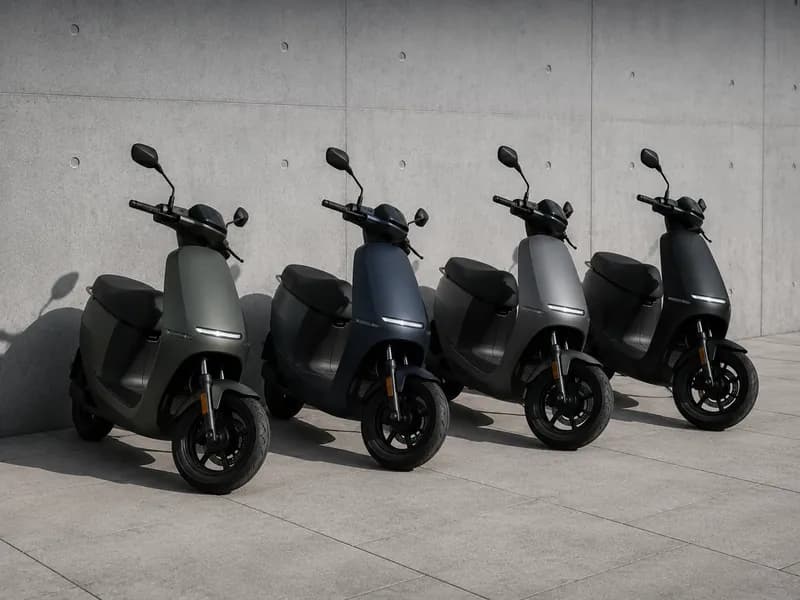 A parked scooter in flat daylight against a plain wall.