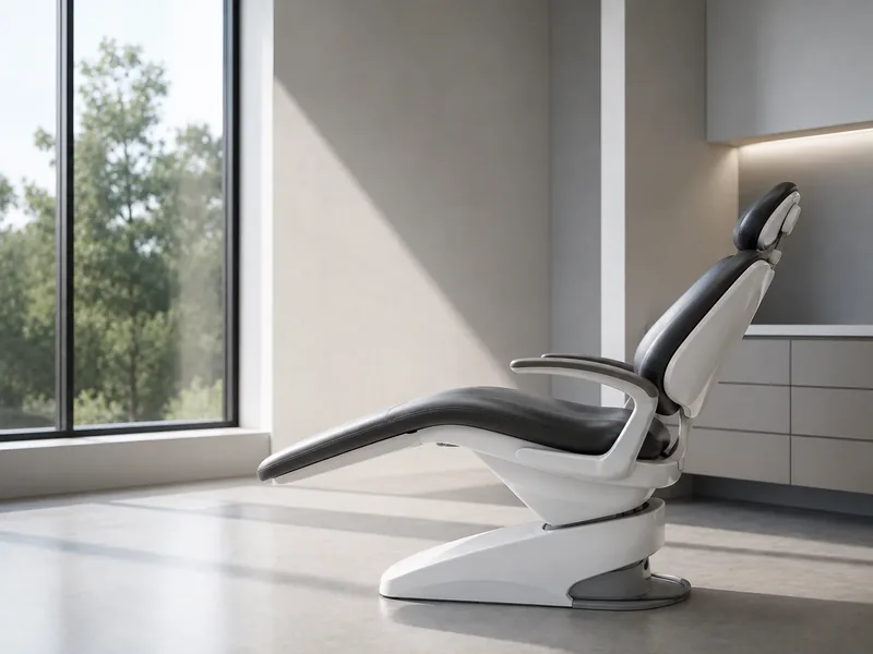 A modern dental chair beside a window